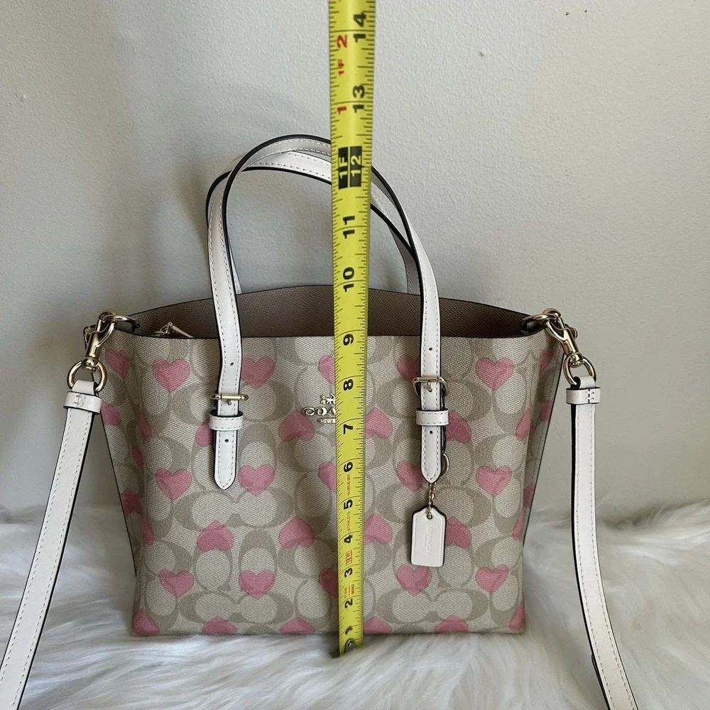 Coach Mollie Tote 25 Khaki Pink Heart Signature Canvas — Excellent Condition - Picture 9 of 10